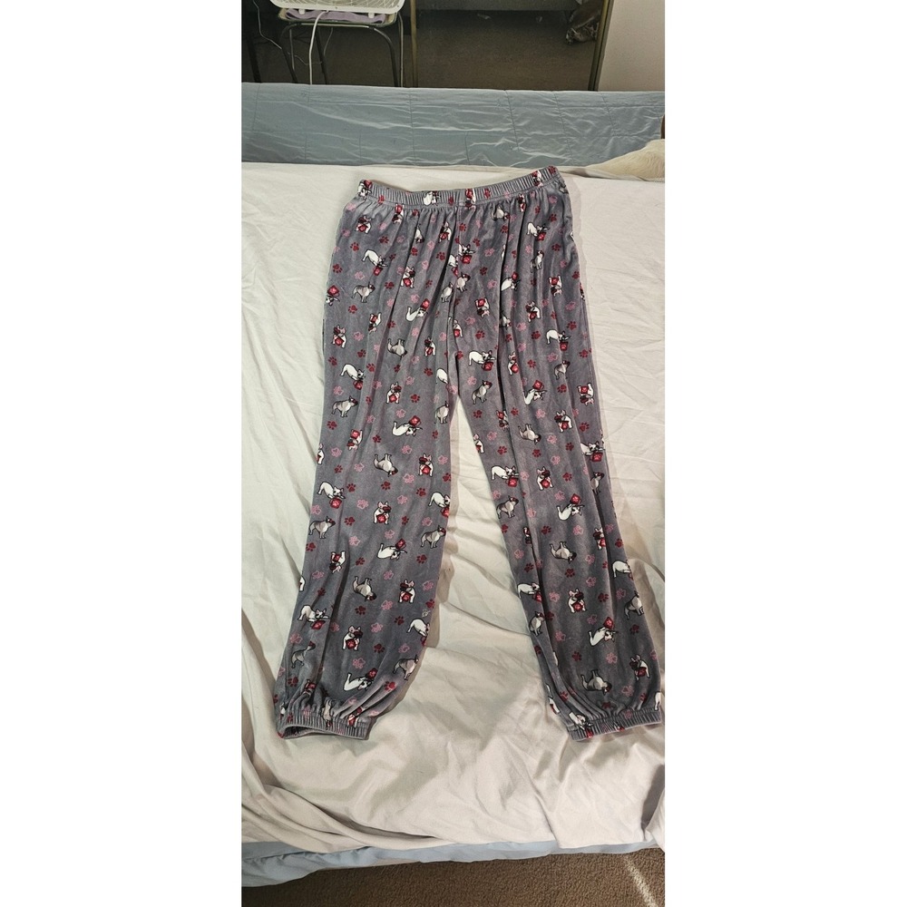 Como Blu Sleepwear Womens Grey French Bulldog‎ Fleece Pajama Pants Joggers Small